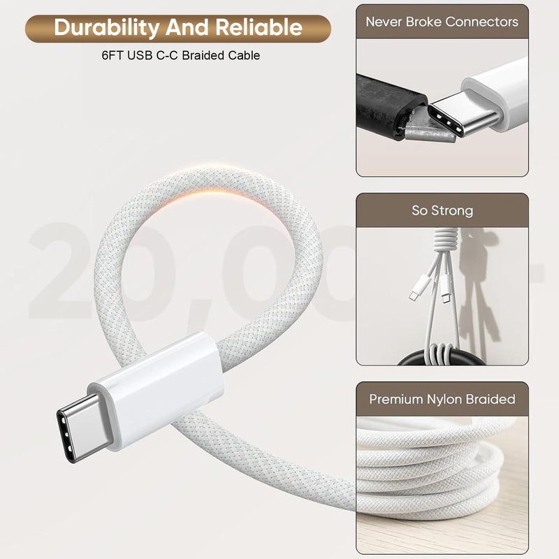 UCCRIE iPhone 17/16 Charger Fast Charging,[Apple MFi Certified]3Pack 20W Type C Port Wall Plug 6FT USB C to C Woven Cable USB-C Charger for Apple iPhone Air/17 ProMax/16E/16Pro/15Plus/15,iPad Pro/Air,AirPods - Image 4