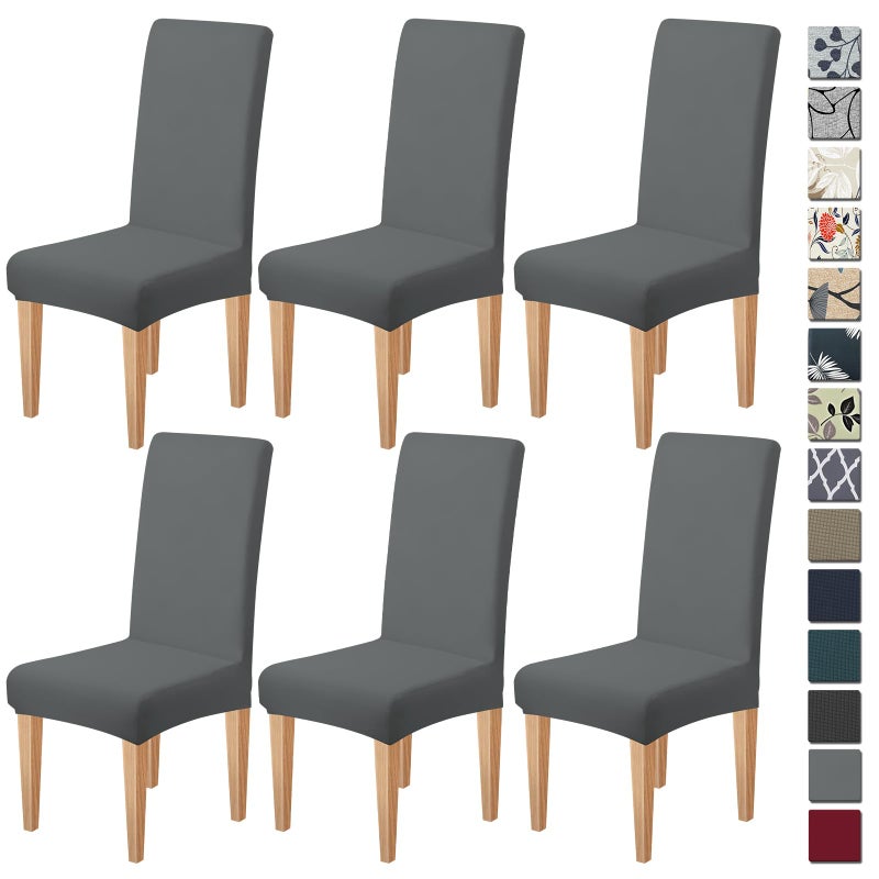 Dioxide High Stretch Chair Covers for Dining Chairs, Removable Washable Dining Chair Covers Set of 6, Soft Seat Covers Chairs Protectors for Home Kitchen Party Hotel Restaurant Banquet, Grey - Image 1