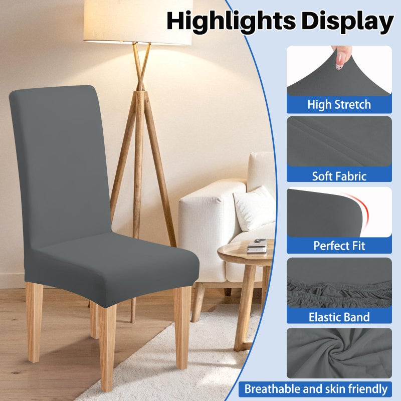 Dioxide High Stretch Chair Covers for Dining Chairs, Removable Washable Dining Chair Covers Set of 6, Soft Seat Covers Chairs Protectors for Home Kitchen Party Hotel Restaurant Banquet, Grey - Image 5