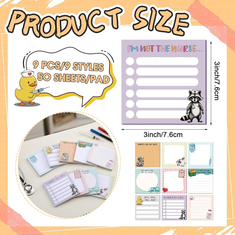 Saypacck 9 Pads Cute Sticky Notes Cartoon Self Stick Notepads 3x3 Inches Notes Adhesive Memo Pad Office Decor Gifts for Students School Teacher Office Meeting - Image 2