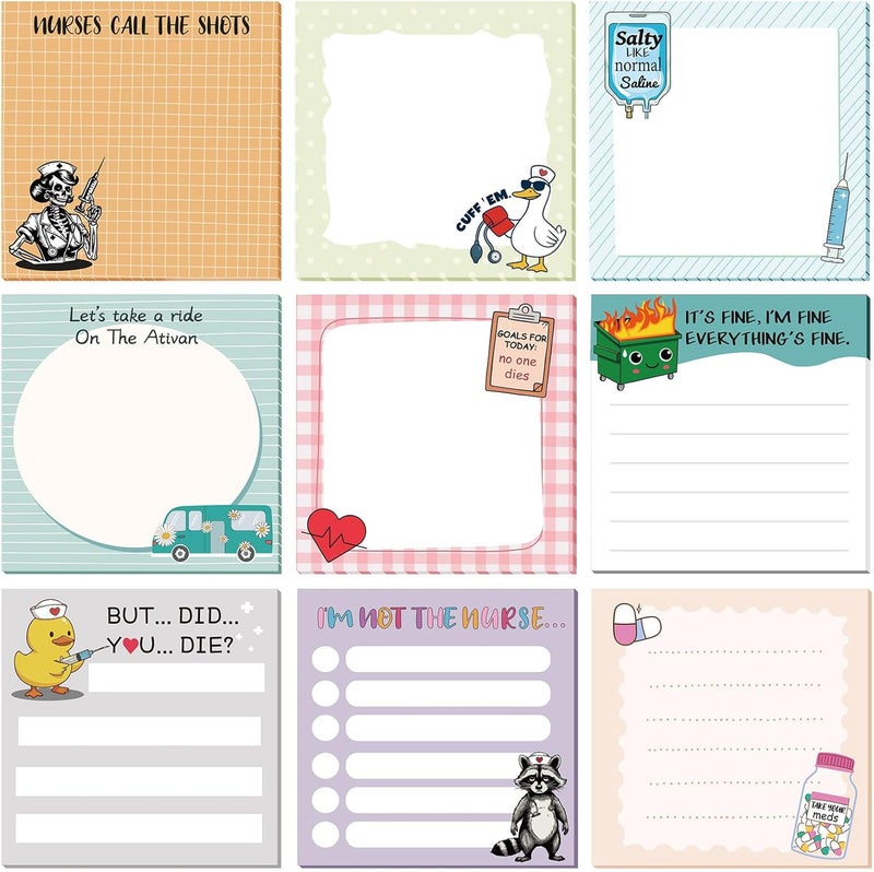Saypacck 9 Pads Cute Sticky Notes Cartoon Self Stick Notepads 3x3 Inches Notes Adhesive Memo Pad Office Decor Gifts for Students School Teacher Office Meeting - Image 1