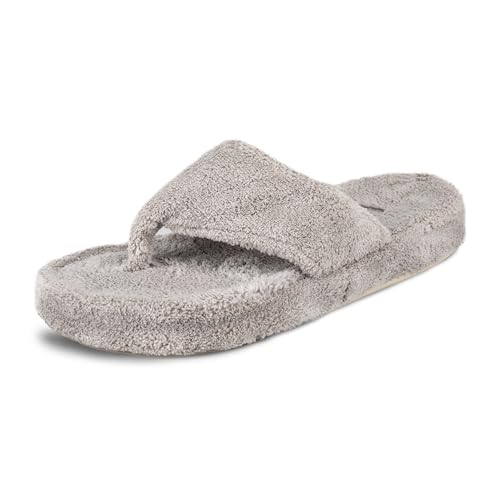 Acorn Women's Spa Thong Slippers with Cloud Contour Comfort - Arch Support and Plush Fluffy Terry Lining, Perfect for Beach, Camping, Poolside, or Bathroom Wear, Grey, 8 - 9 - Image 1