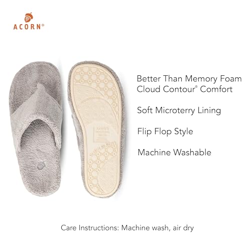 Acorn Women's Spa Thong Slippers with Cloud Contour Comfort - Arch Support and Plush Fluffy Terry Lining, Perfect for Beach, Camping, Poolside, or Bathroom Wear, Grey, 8 - 9 - Image 3
