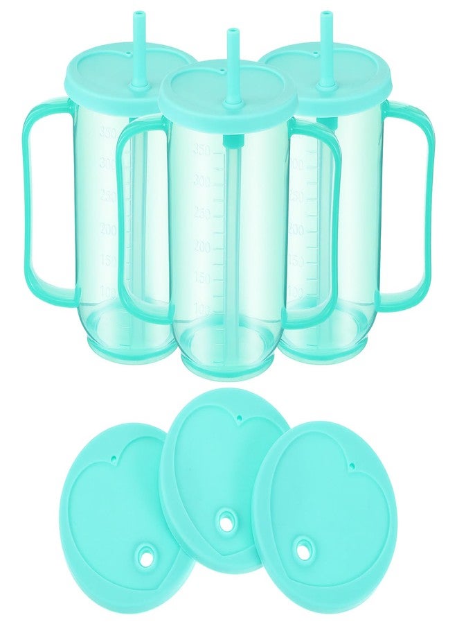 Kifmurase 3 Pcs Adult Sippy Cups for Elderly 12 oz Plastic Spill Proof Cups with 2 Handles Staws and Lid for Adults Hospital Disbled Dysphagia Patients (Blue) - Image 1