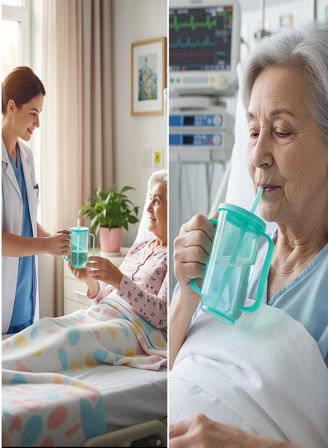 Kifmurase 3 Pcs Adult Sippy Cups for Elderly 12 oz Plastic Spill Proof Cups with 2 Handles Staws and Lid for Adults Hospital Disbled Dysphagia Patients (Blue) - Image 4