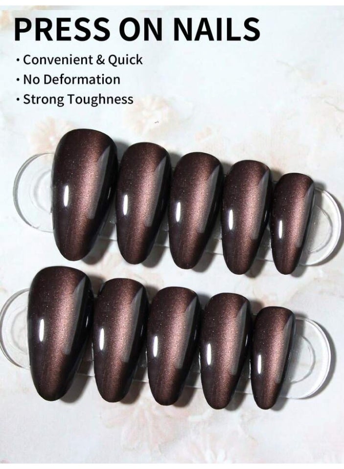 أظافر صناعية "عين القطة" البنية (Cat-Eye) - تركيب سريع، متانة فائقة، لمعان مغناطيسي! - Image 2