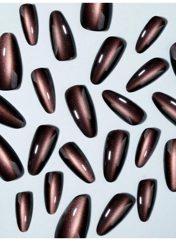 أظافر صناعية "عين القطة" البنية (Cat-Eye) - تركيب سريع، متانة فائقة، لمعان مغناطيسي! - Image 4