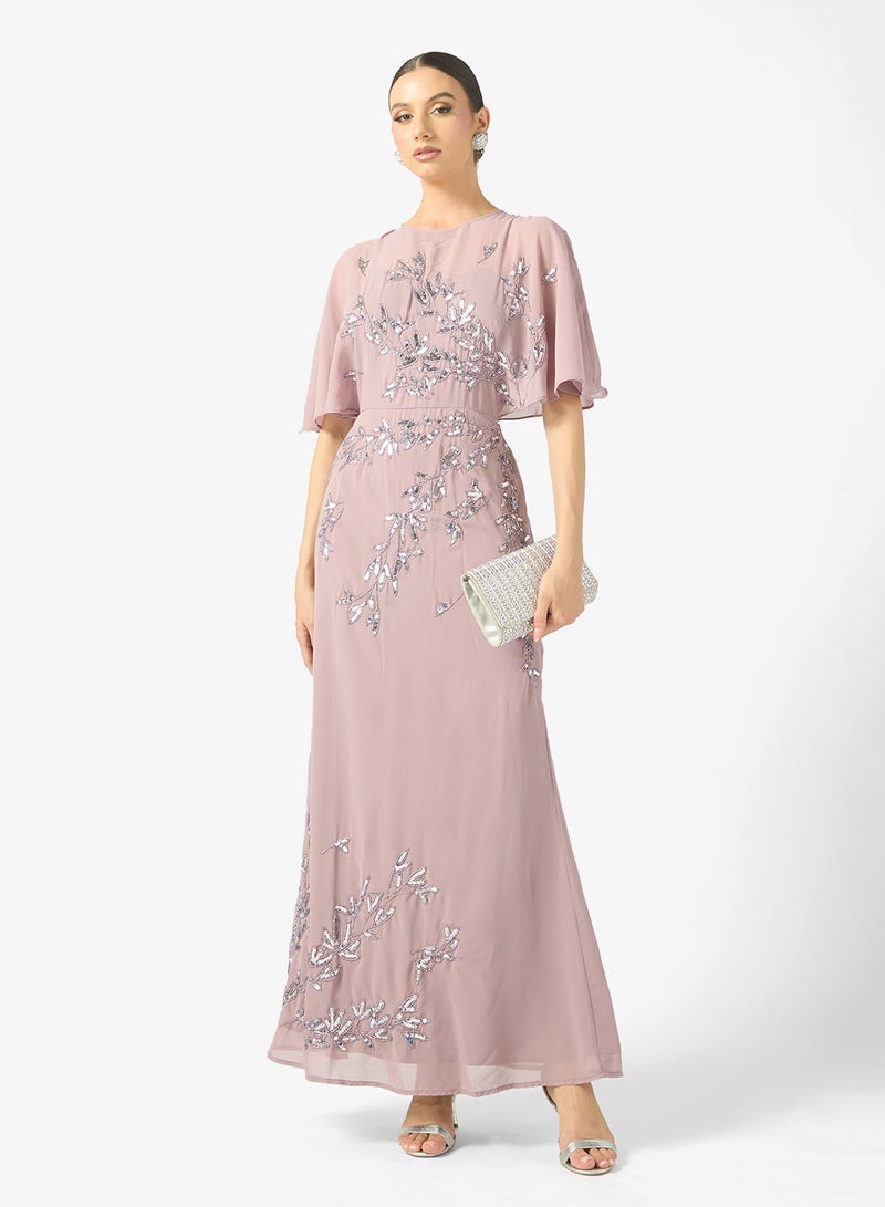 Maya Mesh Detail Embellished Cape Sleeve Maxi Dress - Image 4