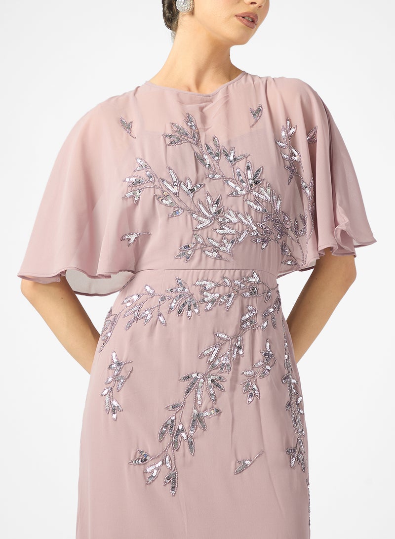 Maya Mesh Detail Embellished Cape Sleeve Maxi Dress - Image 3