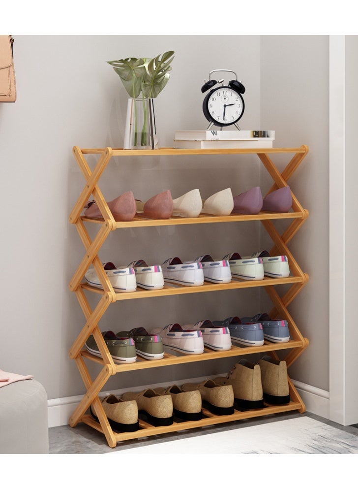 رف أحذية من 5 طبقات، منظم أحذية من الخيزران متعدد الطبقات، رف تخزين متعدد الوظائف، رف أحذية قائم بذاته - Image 5