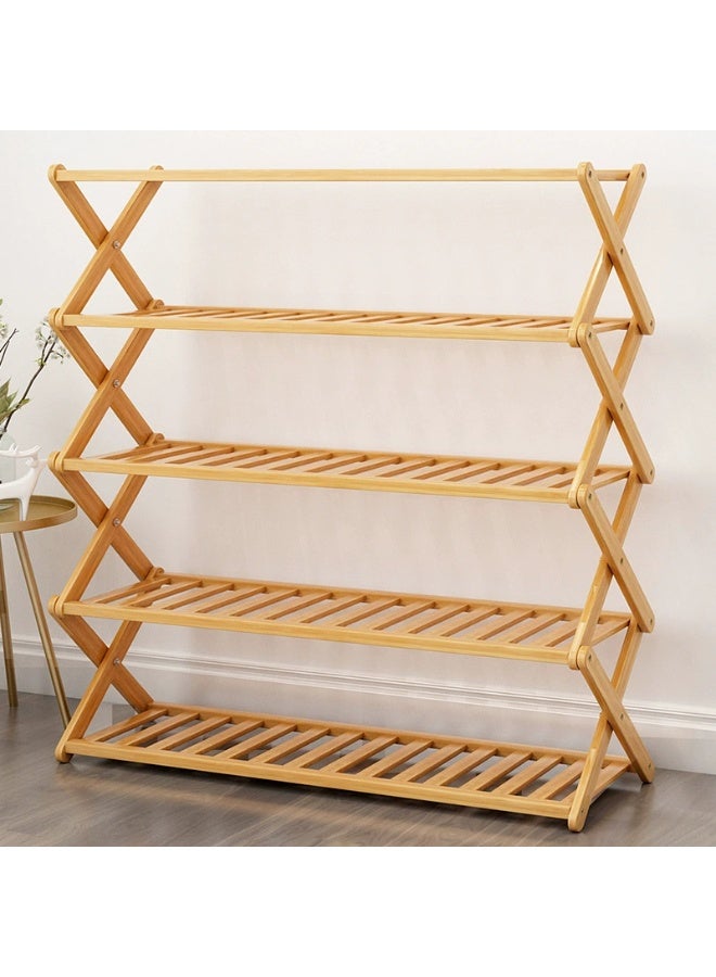 رف أحذية من 5 طبقات، منظم أحذية من الخيزران متعدد الطبقات، رف تخزين متعدد الوظائف، رف أحذية قائم بذاته - Image 1