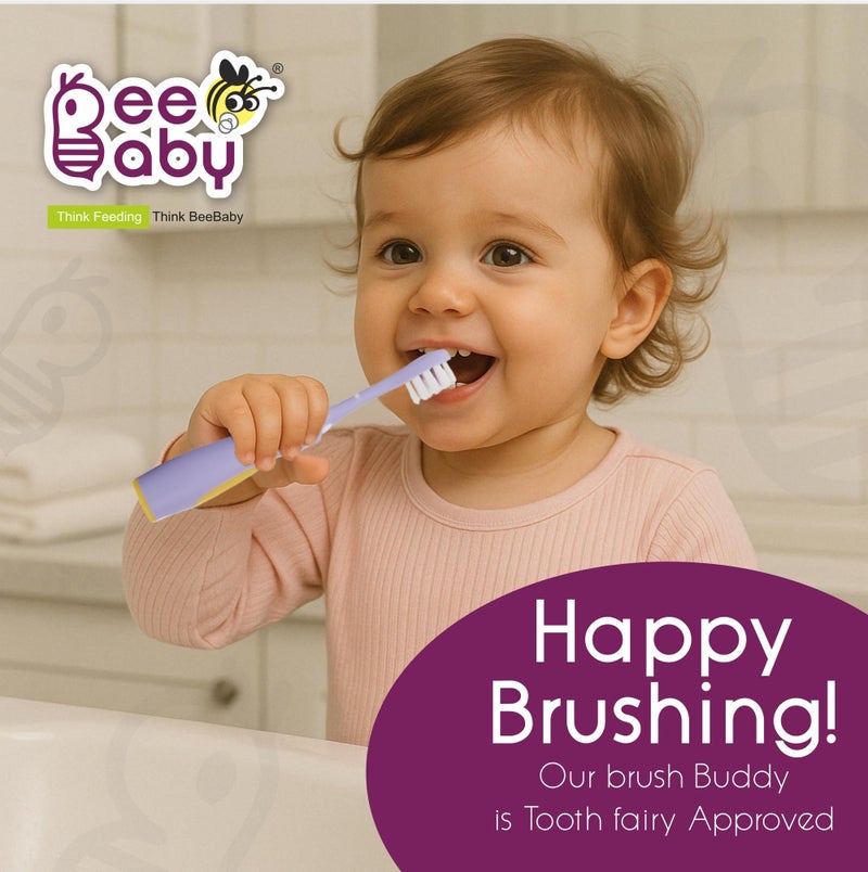 BeeBaby Elephant Brush Buddy Toothbrush for Kids 3-6 Years, Soft Handle for Easy Grip, 10 x Softer Tapered Bristles Ideal for Milk and Permanent Teeth, 100% BPA Free. Violet - Image 5