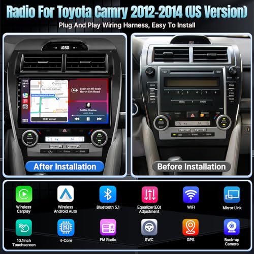 Naifay Android Car Stereo for Toyota Camry 2012 2013 2014 with Carplay & Android Auto, 10.1inch IPS Touch Screen for Toyota Camry Car Stereo with Bluetooth/GPS/WiFi/SWC/Split Screen/Mirrorlink - Image 2