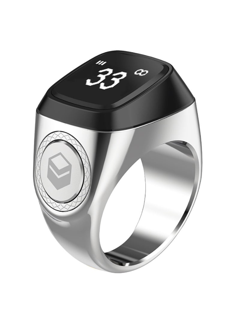 iQIBLA Smart Tasbih Zikr Ring OLED Display 0.42" Metal Smart Ring App Operated Tasbih Counter Prayer Reminder Technology 5 Prayer Time Reminders iQibla Smart Zikr Ring M02 Metal Smart Zikr Ring Long Battery Backup 22MM Bright Silver - Image 1