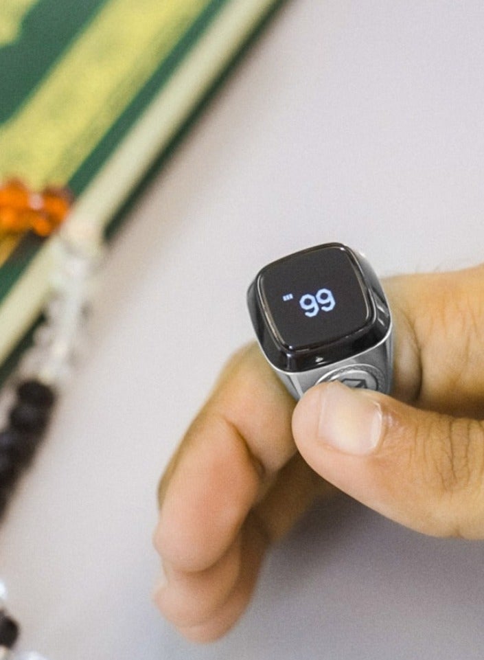 iQIBLA Smart Tasbih Zikr Ring OLED Display 0.42" Metal Smart Ring App Operated Tasbih Counter Prayer Reminder Technology 5 Prayer Time Reminders iQibla Smart Zikr Ring M02 Metal Smart Zikr Ring Long Battery Backup 22MM Bright Silver - Image 5
