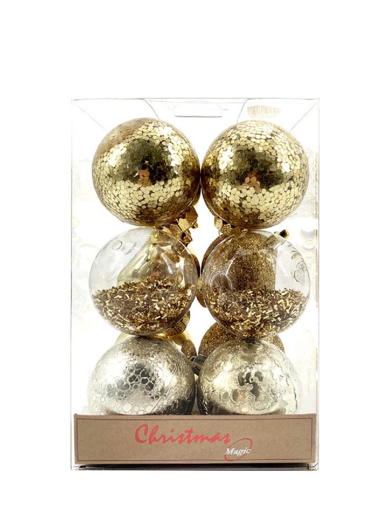 CHRISTMAS MAGIC Christmas Designed Baubles 6cm Gold 12Pcs/Box - Image 2