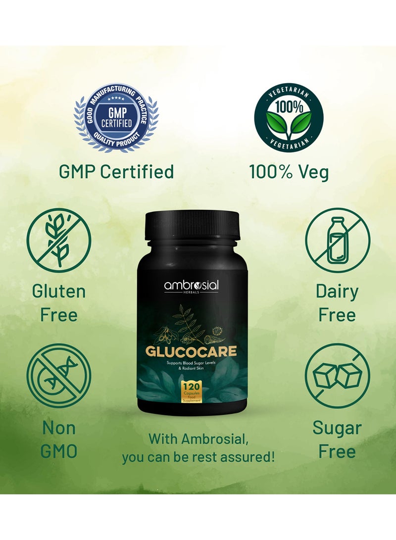 ambrosial Glucocare Bitter Melon Neem Black Plum (Jamun) Helps in Balancing Blood Sugar 100% Natural Ingredients Pack of 1-120 Capsules  - Image 3