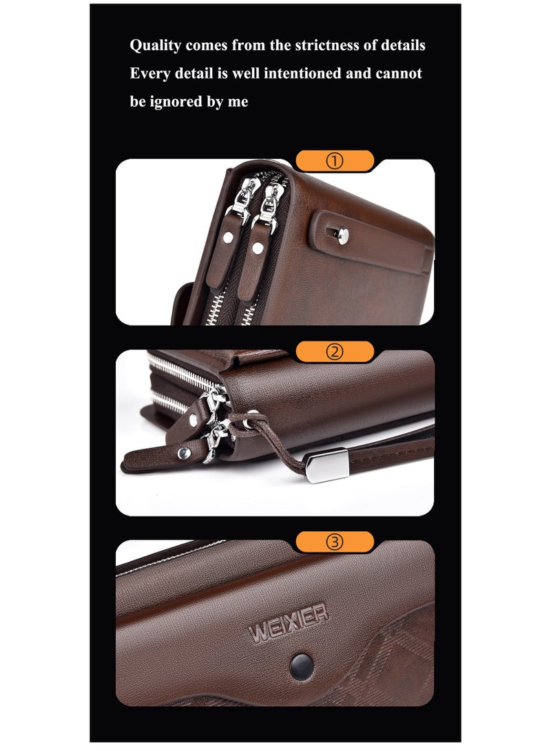 WEIXIER Men's casual long business wallet, hand in hand with grab bag PU, large capacity double zipper hand-held bag, multi card clip bag - Image 4