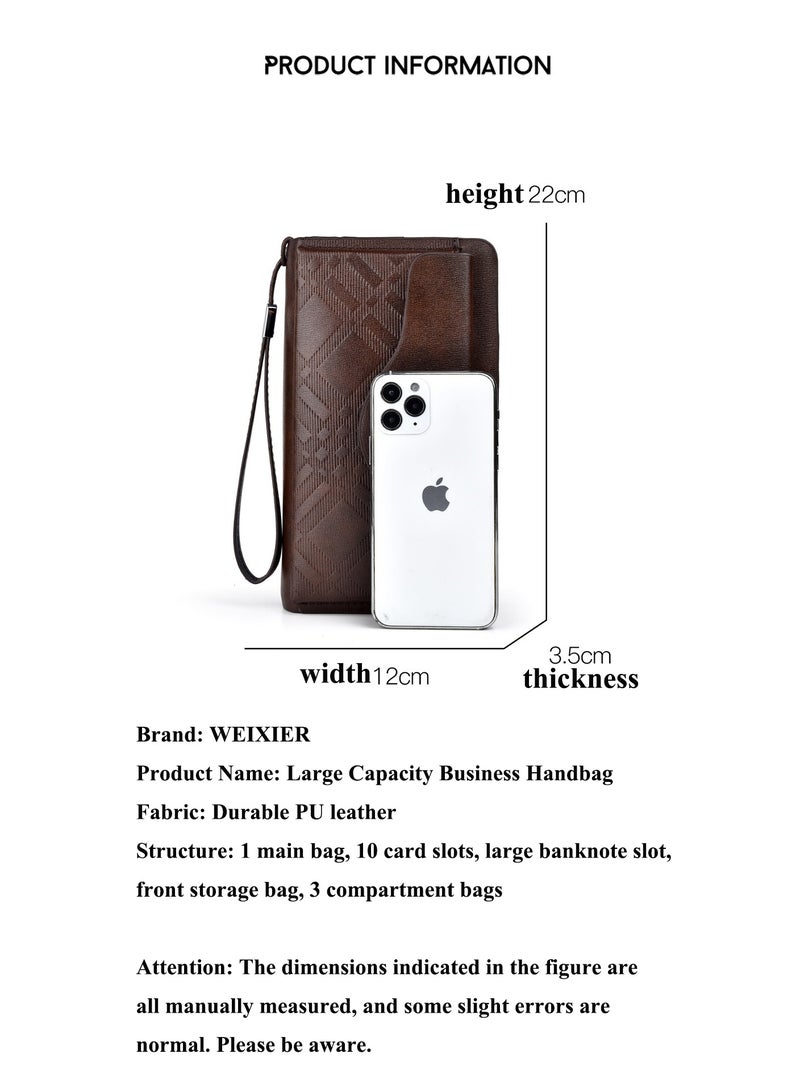 WEIXIER Men's casual long business wallet, hand in hand with grab bag PU, large capacity double zipper hand-held bag, multi card clip bag - Image 5
