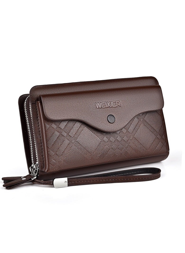 WEIXIER Men's casual long business wallet, hand in hand with grab bag PU, large capacity double zipper hand-held bag, multi card clip bag - Image 1