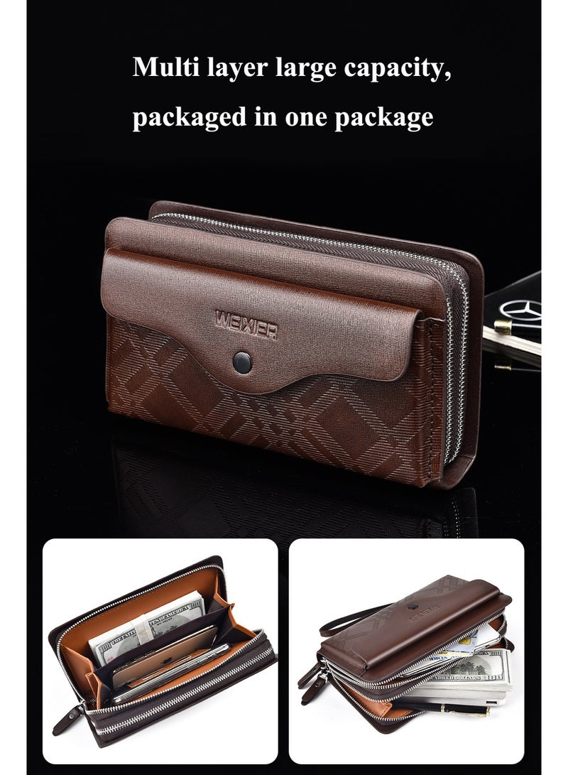 WEIXIER Men's casual long business wallet, hand in hand with grab bag PU, large capacity double zipper hand-held bag, multi card clip bag - Image 3