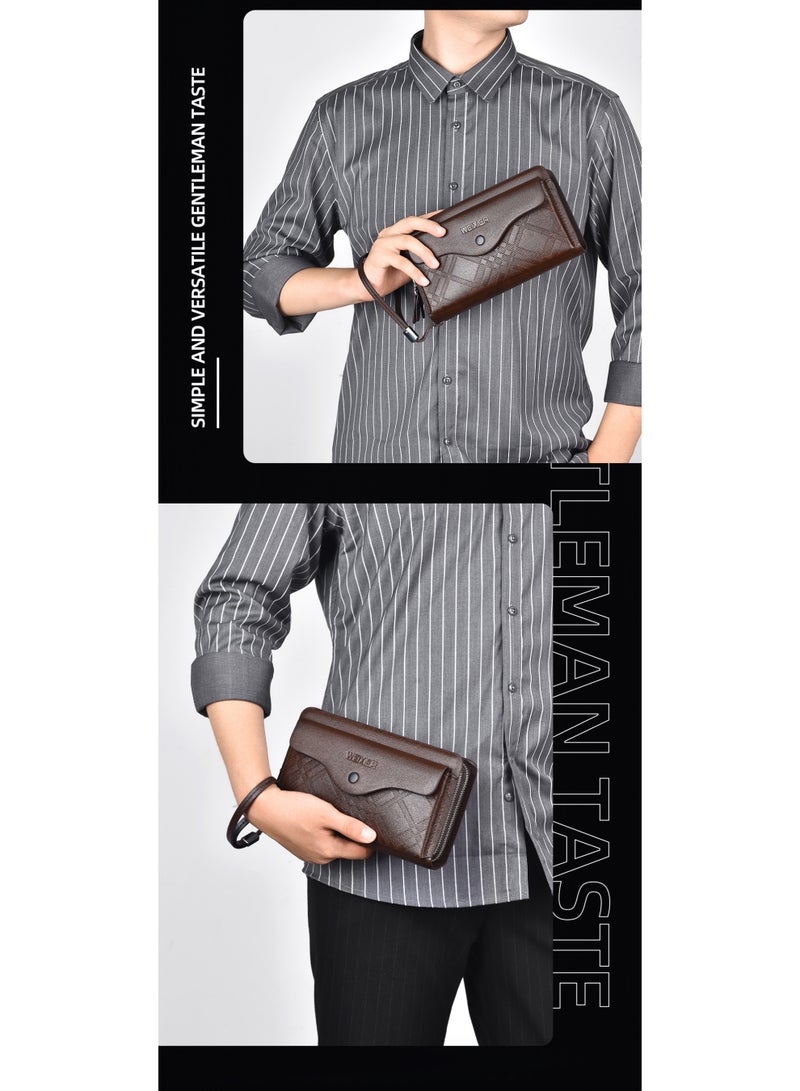 WEIXIER Men's casual long business wallet, hand in hand with grab bag PU, large capacity double zipper hand-held bag, multi card clip bag - Image 2