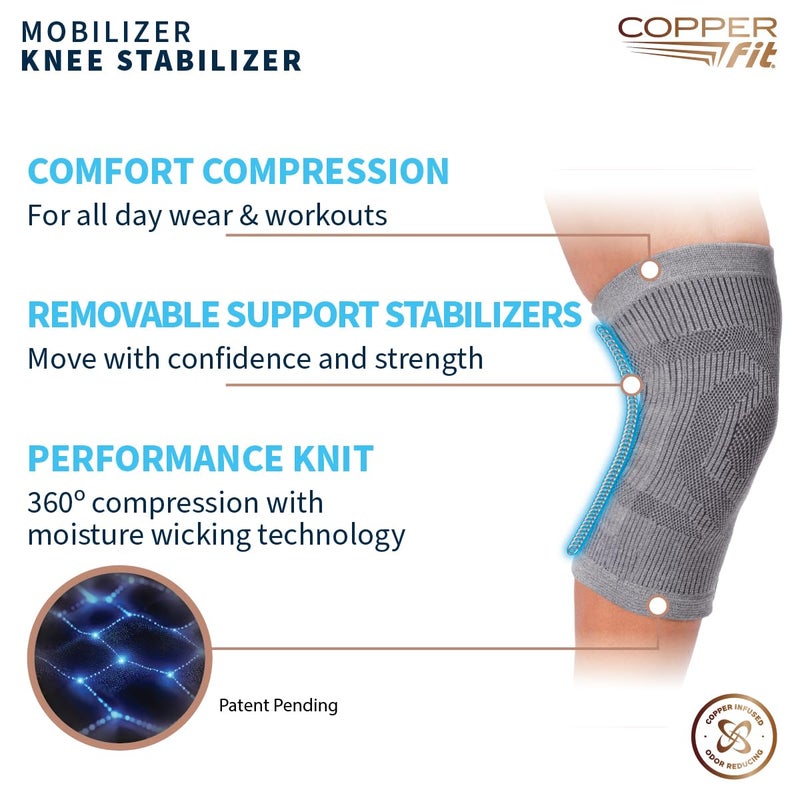 Copper Fit Mobilizer Knee Sleeve â€“ ProSeries with Removable Side Stabilizers Knee Support for Advanced Recovery â€“ Mobility, Knee Pain, Swelling, Inflammation, Circulation, Arthritis, Tendonitis (S/M) - Image 4