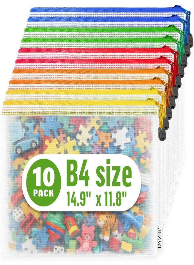 JUZARI 10 Pack Large Mesh Zipper Pouch B4 (12x15in) - Game Bags for Puzzle and Toy Storage Bags - Board Game Storage Zip Plastic Mesh Bags for Toys & Playroom Organization and Storage Zippered Pouches Folder - Image 1
