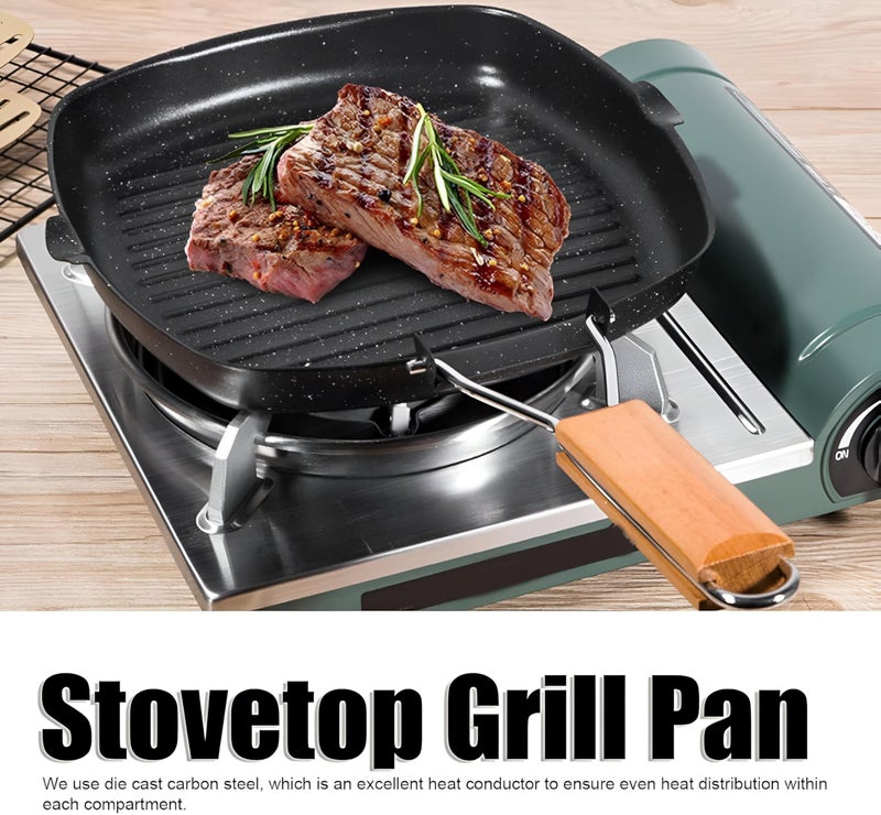 Griddle Pan - Premium Non-Stick Square Cast Iron Skillet Designed for Perfectly Grilling Steaks, Seafood, Bacon, and Fresh Vegetables Each Time You Cook (20 سم) - Image 4
