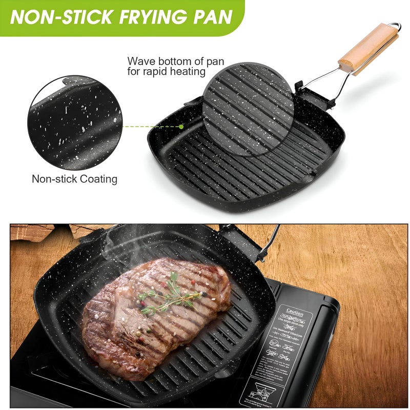 Griddle Pan - Premium Non-Stick Square Cast Iron Skillet Designed for Perfectly Grilling Steaks, Seafood, Bacon, and Fresh Vegetables Each Time You Cook (20 سم) - Image 5