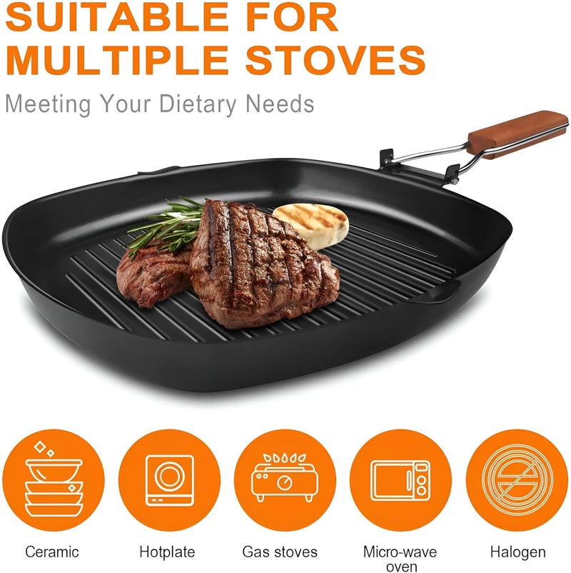 Griddle Pan - Premium Non-Stick Square Cast Iron Skillet Designed for Perfectly Grilling Steaks, Seafood, Bacon, and Fresh Vegetables Each Time You Cook (20 سم) - Image 2