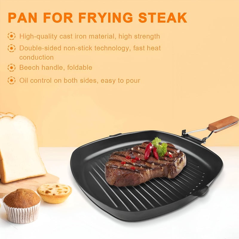 Griddle Pan - Premium Non-Stick Square Cast Iron Skillet Designed for Perfectly Grilling Steaks, Seafood, Bacon, and Fresh Vegetables Each Time You Cook (20 سم) - Image 3
