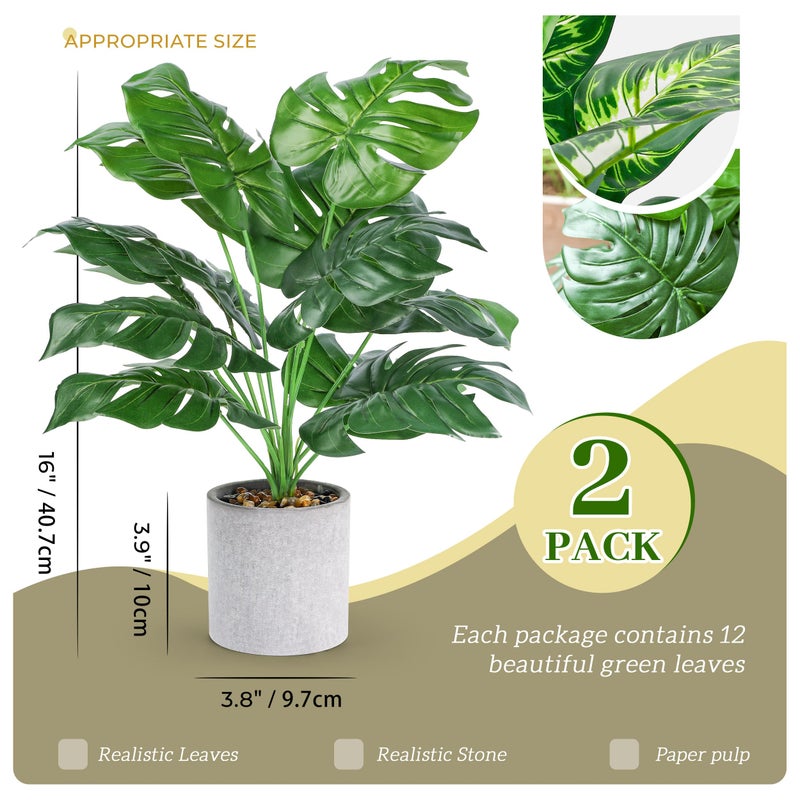 WUKOKU 2pcs Fake Plants 16" Faux Plants Artificial Tropical Plants Indoor for Home Office Desk Kitchen Bathroom Table Shelf Decor - Image 2