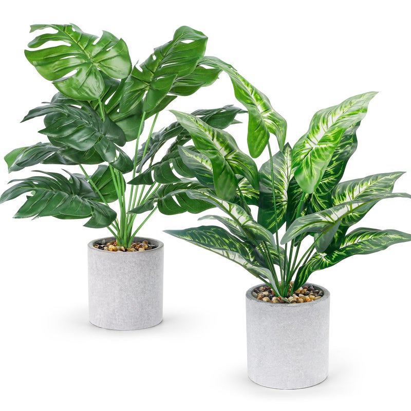 WUKOKU 2pcs Fake Plants 16" Faux Plants Artificial Tropical Plants Indoor for Home Office Desk Kitchen Bathroom Table Shelf Decor - Image 1