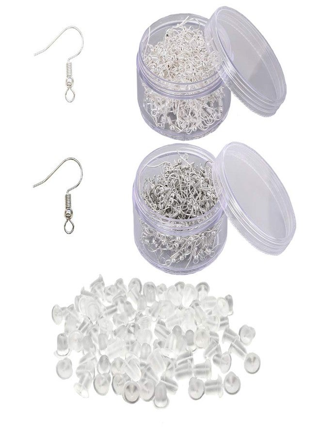 CBLUO Earring Hooks with Earring Backs Set Surgical Stainless Steel Ear Hooks Soft Silicone Earring Backings for DIY Jewelry Making Hypoallergenic Bead Spring Fish Hook Earrings Accessories 400 Pack - Image 1