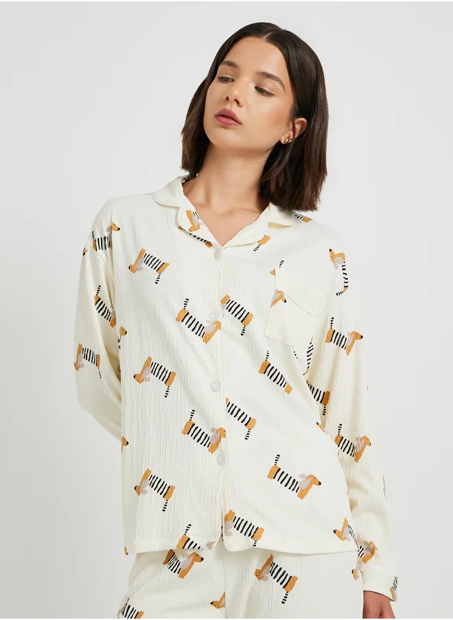 Take Two Take Two Peppy Print Long Sleeve Shirt and Pyjama Set