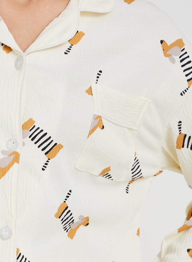 Take Two Take Two Peppy Print Long Sleeve Shirt and Pyjama Set  - Image 3
