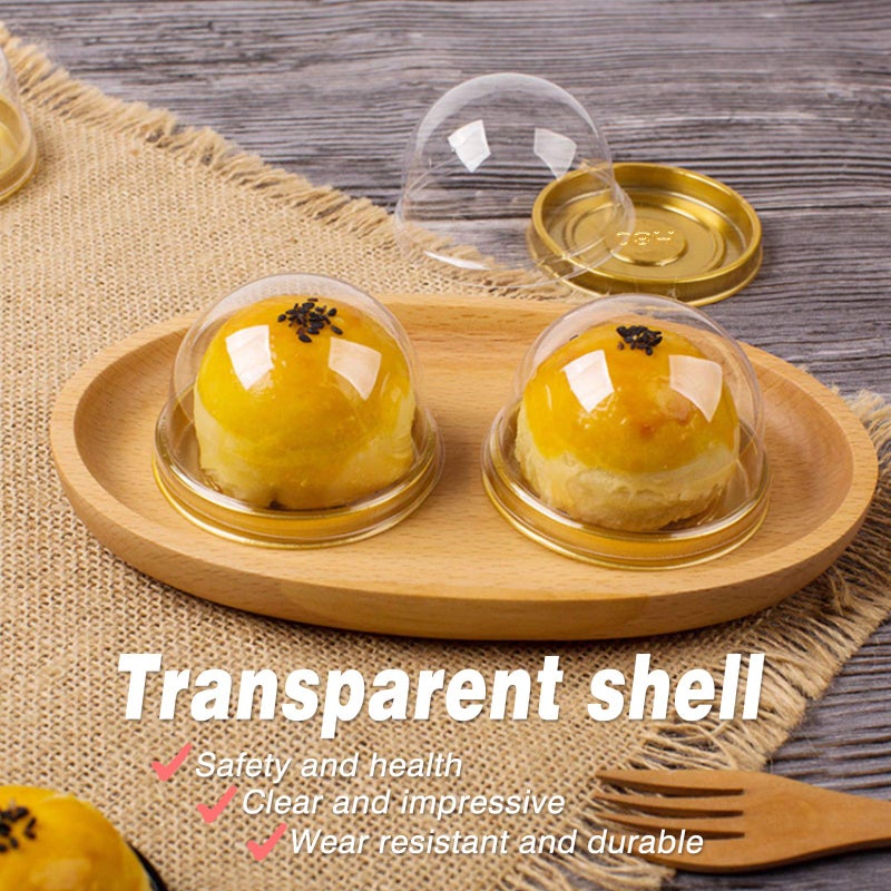 MR.FOAM Clear Plastic Mini Cupcake Container 50 PC Desk Pet Containers Mooncake Boxes Muffin Pod Dome Desk Pet Holders Individual Cupcake Containers Plastic Disposable (Golden  50pc) - Image 4