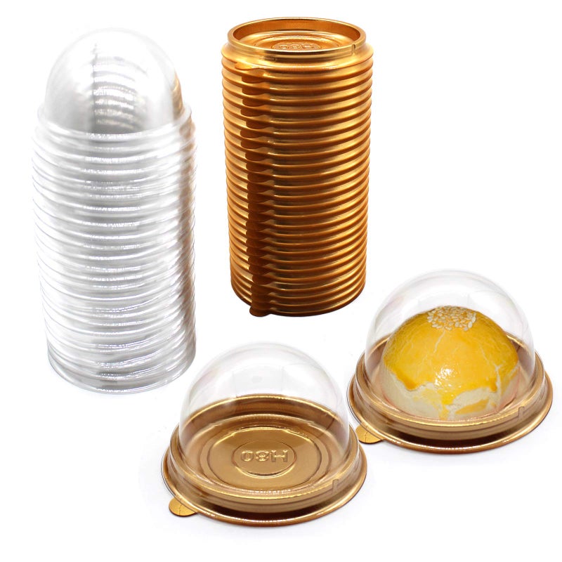 MR.FOAM Clear Plastic Mini Cupcake Container 50 PC Desk Pet Containers Mooncake Boxes Muffin Pod Dome Desk Pet Holders Individual Cupcake Containers Plastic Disposable (Golden  50pc) - Image 1