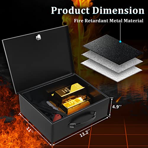 Dalmbox Portable Metal Safe Box with Key Lock - Fire Resistant Storage for Documents, Car, Home and Outside - X Large 13.2"x 11"x 5.1" Black Box - Image 2