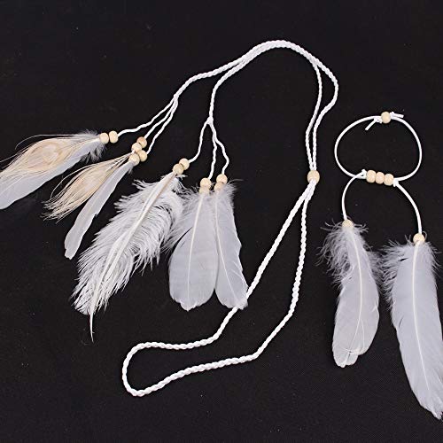 WLBON Feather Boho Hippie Indian Hair Bands Tassel Bohemian Halloween Headdress Crown Headband Party Decoration Cosplay Costume Headwear Headpiece Cute Hair Accessories White Set - Image 5
