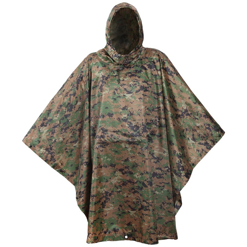 USGI Industries Military Style Poncho Lightweight Tactical Multi Use Rip Stop Camouflage Rain Poncho Perfect for Hiking Hunting Emergency Tent Survival Marpat