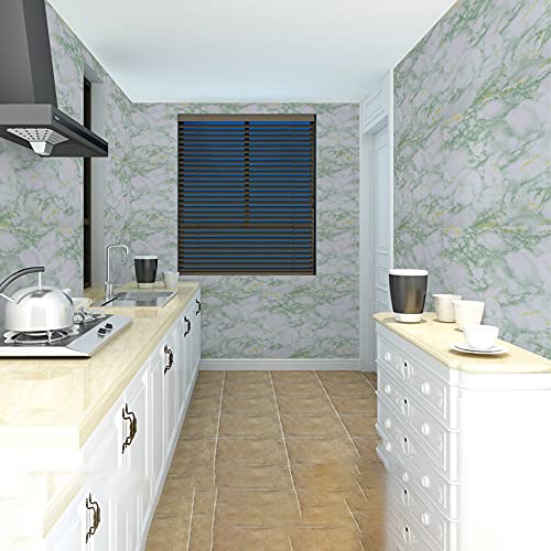 Wolpin Wall Stickers Marble Wallpaper Furniture (45 x 300 cm) PVC DIY Self Adhesive, White and Green Decorative Wallpaper - Image 2