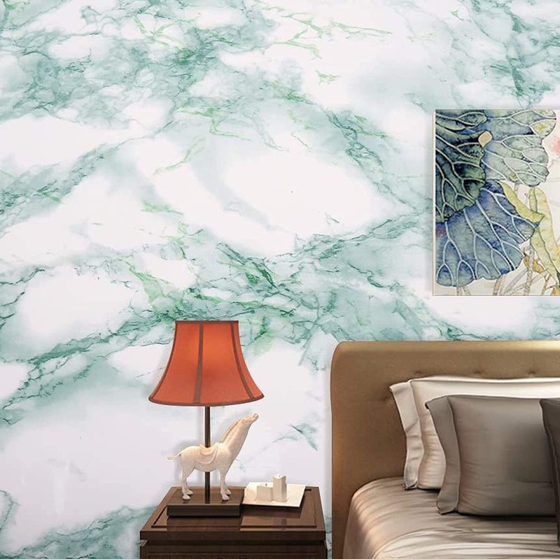 Wolpin Wall Stickers Marble Wallpaper Furniture (45 x 300 cm) PVC DIY Self Adhesive, White and Green Decorative Wallpaper - Image 3