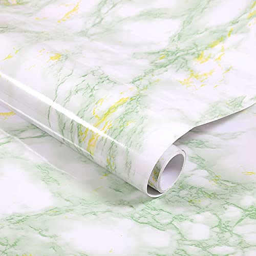 Wolpin Wall Stickers Marble Wallpaper Furniture (45 x 300 cm) PVC DIY Self Adhesive, White and Green Decorative Wallpaper - Image 1