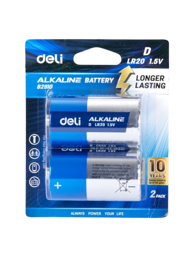 Deli Alkaline D Batteries – LR20 1.5V, Long-Lasting Power for High-Drain Devices – Pack of 2 -E82910 - Image 4