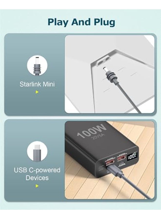 FLOWING Starlink Mini Cable 10FT Starlink Mini USB C to DC Power Cable 18AWG PD 100W Input USB Type C to Barrel Power Cord 5.5 * 2.1mm Compatible with Power Bank 100W+ PD Source Waterproof Gray 6.56FT/2M - Image 5