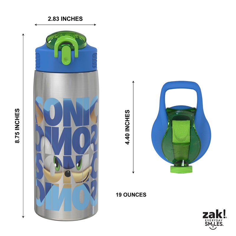 Zak Designs Sonic the Hedgehog Water Bottle for Travel and At Home, 19 oz Vacuum Insulated Stainless Steel with Locking Spout Cover, Built-In Carrying Loop, Leak-Proof Design (Sonic) - Image 5