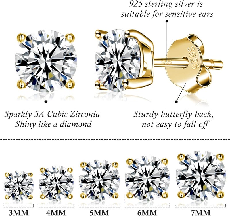 Fcebsty Store 925 Sterling Silver Stud earrings Set | White Gold Plated Hypoallergenic Stud Earrings | Cubic Zirconia Stud Earrings for Women (2mm,3mm,4mm,5mm,6mm,7mm) 8 CZ colors options - Image 2