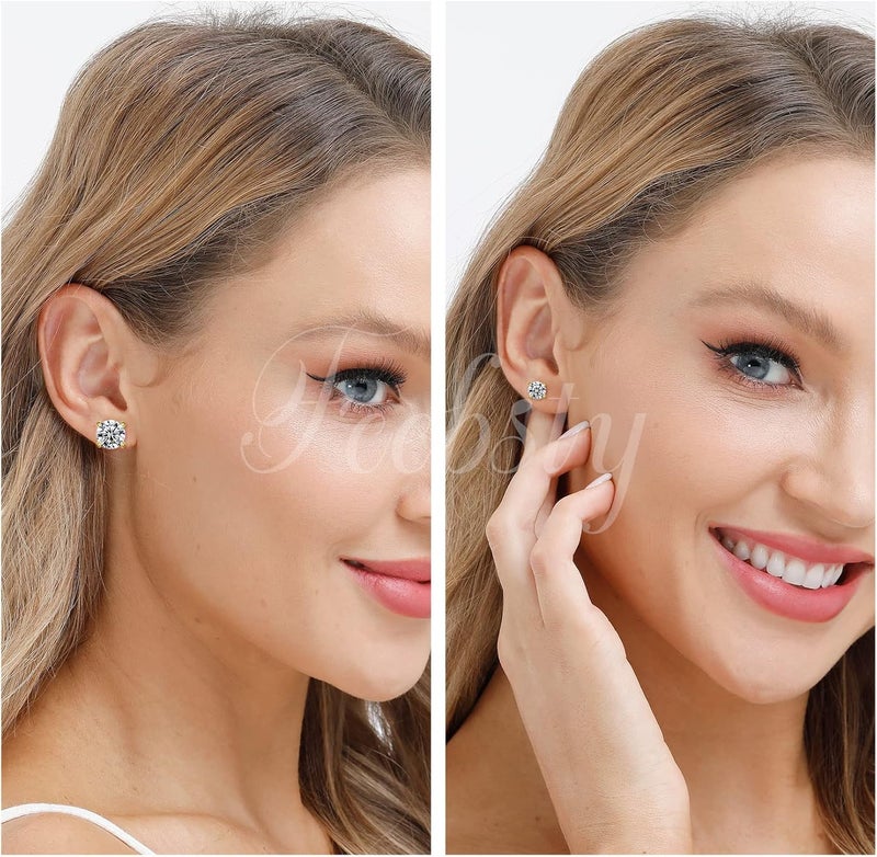 Fcebsty Store 925 Sterling Silver Stud earrings Set | White Gold Plated Hypoallergenic Stud Earrings | Cubic Zirconia Stud Earrings for Women (2mm,3mm,4mm,5mm,6mm,7mm) 8 CZ colors options - Image 4